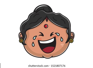 Vector cartoon illustration of Indian aunty is crying. Isolated on white background. 