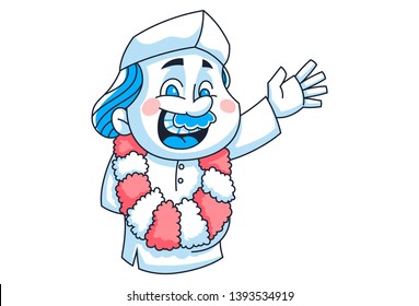 Vector cartoon illustration of Indian politician saying hi. Isolated on white background.