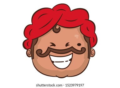 Vector cartoon illustration of Indian uncle face is laughing. Isolated on white background. 