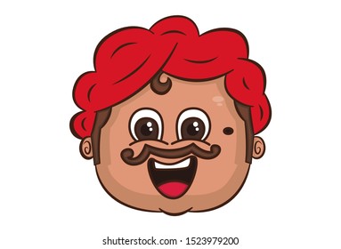 Vector cartoon illustration of Indian uncle happy face. Isolated on white background. 