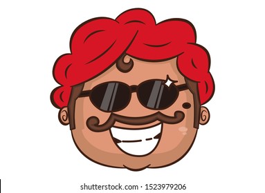 Vector cartoon illustration of Indian uncle wearing glasses. Isolated on white background. 