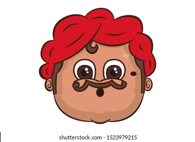 Vector cartoon illustration of Indian uncle astonished face. Isolated on white background. 