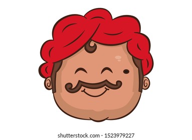 Vector cartoon illustration of Indian uncle smile face. Isolated on white background. 