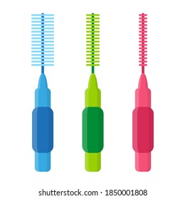 Vector cartoon illustration of interdental brushes or floss for cleaning braces isolated on white background. Dental concept.
