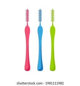 vector cartoon illustration of interdental brushes or floss for cleaning braces isolated on white background, dental concept, flat design