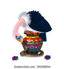 vector Cartoon illustration introduction of two predators. ABC letter V: vase, vulture, viper, violet. Clip art isolated on white background. EPS 10 without mesh 