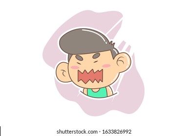 Vector cartoon illustration of irritated boy. Isolated on white background.