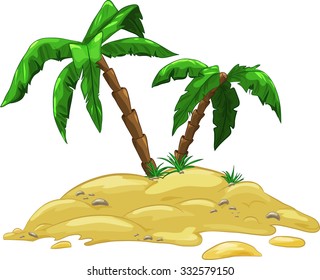 Vector cartoon illustration of island with two palm trees