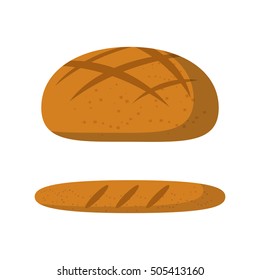 Vector cartoon illustration with isolated cute bread. French cuisine concept: baguete, bread. Fresh food icon. Vector bread background illustration. Healthy breakfast food
