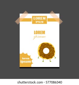 Vector cartoon illustration with isolated donut character background. Pastry shop or sweets food icon. Doughnut with chocolate on white background