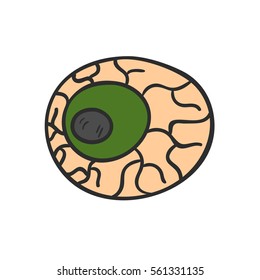 Vector cartoon illustration with isolated hand drawn scary eye for Halloween with veins. Human eye icon on white background