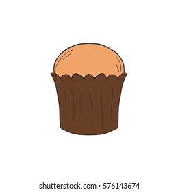 Vector cartoon illustration with isolated hand drawn muffin on white background