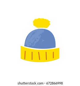 Vector cartoon illustration with isolated knitting hat icon. Wool cap icon. Autumn or winter cold weather head cloth