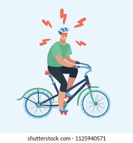 Vector cartoon illustration of isolated man riding bike. Try to lose weight or join to sport culture or relieve stress. Male character.