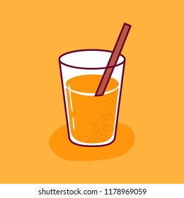 Vector cartoon illustration with isolated orange juice in glass with slice of fruit on white background. Fresh raw summer drink. Healthy, diet, vitamin beverage. Citrus juice or lemonade vector icon