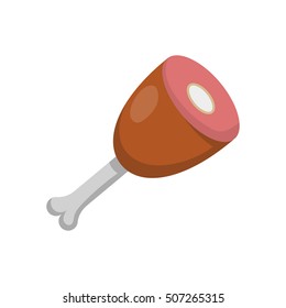 Vector cartoon illustration with isolated red smokes ham. Vector barbecue food icon. Cartoon meat background for food design. Pork beef shop. Fresh farm products