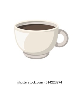 Vector cartoon illustration with isolated teacup and brown tea. Vector tea time or ceremony icon. Isolated ceramic cup on white background. Hot warm beverage. Traditional english drink