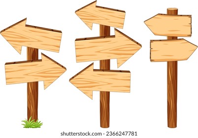 Vector cartoon illustration of isolated wooden arrow directional signs