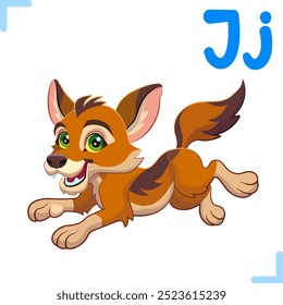 Ilustración de dibujos animados de Vector de chacal con la letra "J" - diseño para el alfabeto inglés para niños. Colección de lindos animales y letras.