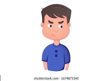 Vector Cartoon Illustration Of Jealous Boy. Isolated On White Background.