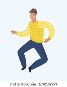Vector cartoon illustration of jumping man isolated.