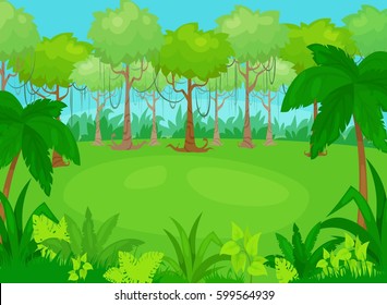 Vector cartoon illustration of jungle  background. vector landscape.