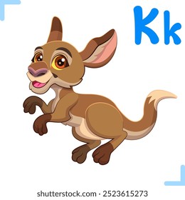 Ilustración de dibujos animados de Vector de un canguro con la letra "K" - diseño para el alfabeto inglés para niños. Colección de lindos animales y letras.