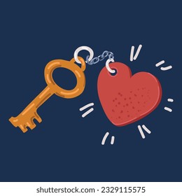 Vector cartoon illustration of keychains and red heart shape