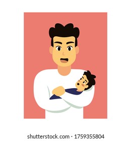 Vector Cartoon Illustration Kid and His Father