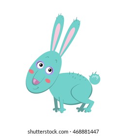 Vector cartoon illustration for kids with blue rabbit.