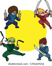 Vector Cartoon Illustration Of Kids Ninja