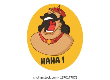 Vector cartoon illustration of king is laughing. Lettering text Haha. Isolated on white background.