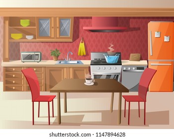 Vector cartoon illustration of  kitchen. 