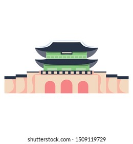 Vector Cartoon Illustration Of Korean Building Isolated