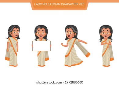 Vector cartoon illustration of lady politician character set on white background.