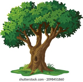 Dibujo vectorial de un gran árbol truncado con hojas verdes aisladas en un fondo blanco