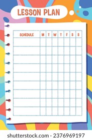 Ilustración de dibujos animados de un tablero del plan de lecciones con un programa de lunes a viernes