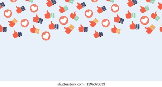 Vector cartoon illustration of Like and heart icons vector background design template. Social media thumb up like and red heart floating web buttons isolated. Template on white background.