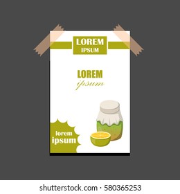 Vector cartoon illustration with lime jam jar. Sweet jelly marmalade glass bottle. Homemade sugar preserves icon. Fruit food object