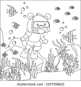 Vector cartoon illustration of little bear with cartoon style Childish design for kids activity colouring book or page.