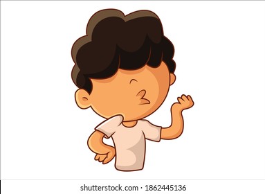 Vector cartoon illustration. Little boy is giving kiss. Isolated on a white background.