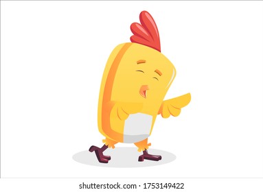 Vector cartoon illustration of a little chick bird is walking. Isolated on white background.