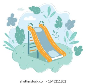 Vector cartoon illustration of Little children playing slide at a playground