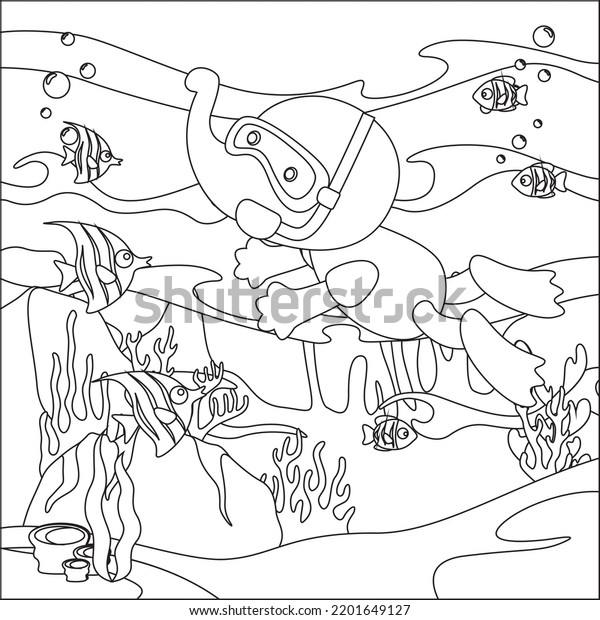 Vector Cartoon Illustration Little Elephant Diving Stock Vector ...