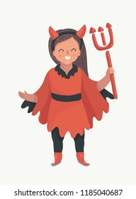 Vector cartoon illustration of Little Girl, Kid character in red dress, Halloween costume. Human charactes on isolated background.