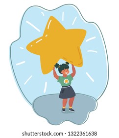 Vector cartoon illustration of little girl with big lights and stars.