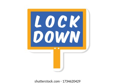 Vector cartoon illustration of lock down text sticker design. Isolated on white background.