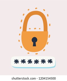 Vector cartoon illustration of Lock icon, padlock - security symbol, lock sign - protection sights. Password padlock on isolated background.