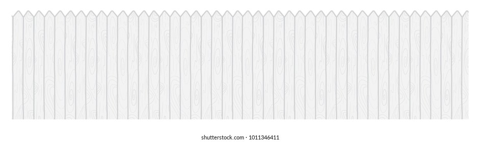 Vector cartoon illustration of a long row of white wood picket fences isolated against white background