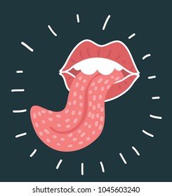 Vector cartoon illustration of lonng tongue stuck out symbol - outline icon illustration on dark background.